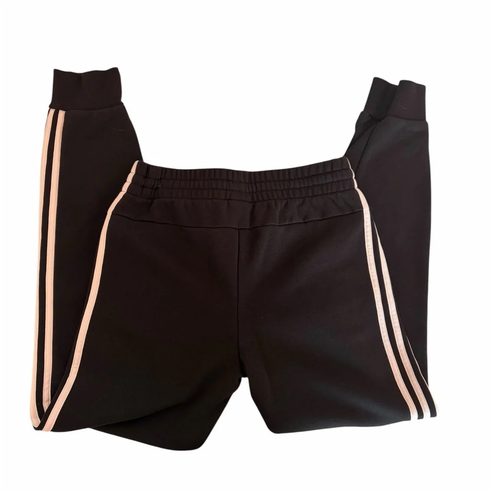 Adidas Black Fleece Jogger Pants Women’s Medium Slim Fit 3 Stripe Logo - Picture 2 of 6